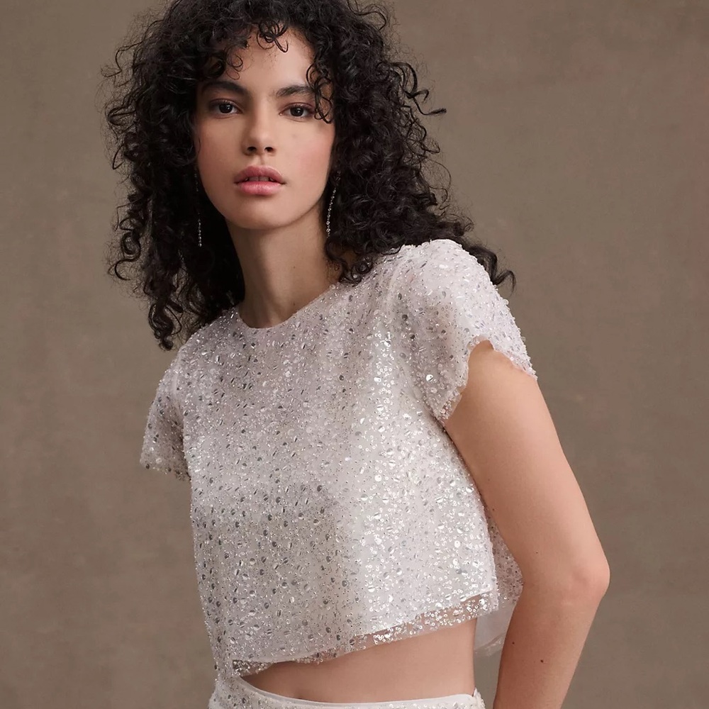 Anthropologie BHLDN Paradis Sequin Crop Top 0